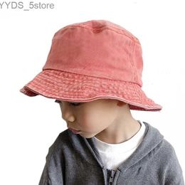 Wide Brim Hats Bucket Hats Washed Denim Bucket Hat Kids Wide Brim Cotton Fisherman Hat Girls Boys Summer Panama Sun Hat Outdoor Beach Fishing Cap YQ231111