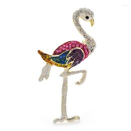 Brooches Wuli&baby Flamingo Bird For Women Unisex 2-color Rhinestone Enamel Beautiful Party Office Brooch Pin Gifts