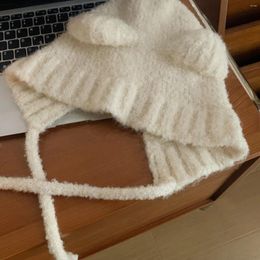 Berets Cute Girl Knit Earflap Hat Bear Hood Women Warm Headgear Earmuffs Cap Winter Woolen Crochet Hats With Ears