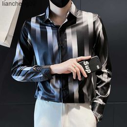 Men's Casual Shirts Korean Fashion Striped Shirts Men Slim Long Sleeve Casual Shirt Social Streetwear Nightclub Party Tuxedo Blouse Chemise Homme W0410