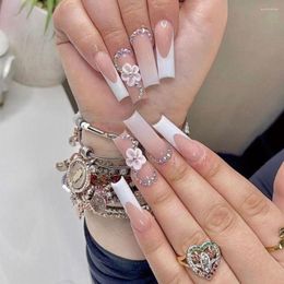 False Nails 24pcs Nail Tip Flower Full Cover DIY French Long Ballerina Fake Coffin