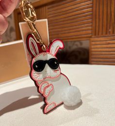 Stylish vintage High quality leather bunny keychain Womens bag pendant decorated keychain fashion