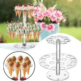 Ice Cream Tools Double Layers 24 Holes Cones Holder Stand Decoration Baking Supplies Cupcake Display for Birthday 230410