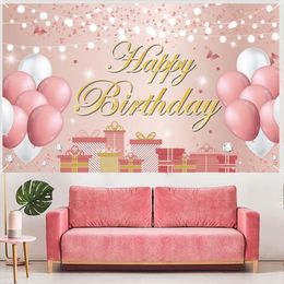 Party Decoration Pink Gold Happy Birthday Banner Backdrop Girl 18th 30th Decor Pographic Props Baby Shower Supplies