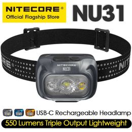 Head lamps NITECORE NU31 USB-C Rechargeable Headlamp 550 Lumen Trail Running Fishing Trekking Headlight Work Light Built in Li-ion Battery P230411