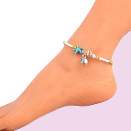 Anklets Acrylic Fish Star Imitation Pearl Anklet Ocean Jewellery Beaded For Women Summer Beach Foot Show 25cm Long 1Piece