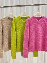 Women's Sweaters 3 Colors Women Knit Pullover Tops Three-Dimensional Diamond Pattern V-Neck Long Sleeve Cashmere Sweater For Lady