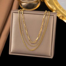 Pendant Necklaces Multilayer Chains For Women 316L Stainless Steel Gold Color Necklace Punk Streetwear Neck Jewelry Trend Bijoux 2023