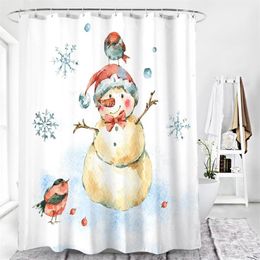 Shower Curtains Cute Cartoon Print Curtain Waterproof Hook Bathroom Polyester Home Decor Christmas Pattern Gift262u