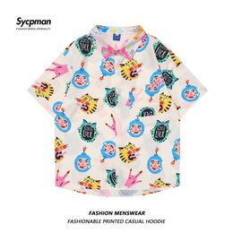 Men's Casual Shirts Oversized Mens Shirt Summer Fashion Cartoon Printing Personality Joker Loose Couple Casual Shirts for Male Female Students 230410