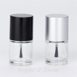 1PC 10ML Nail Polish Bottle with Brush Refillable Empty Cosmetic Containor Glass bottle Nail Art Manicure Tool Black Silver Caps267G