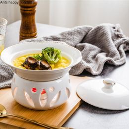 Bowls White Ceramic Bowl Candle Heating Tableware Soup Fruit Salad Noodle Dinner Plate Dessert Dish Pot