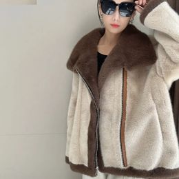 Womens Fur Faux RONGNI Autumn Winter Women Thick Warm Lamb Short Jacket High Street Moto Biker Zipper Coat Loose Outwear Top 231110