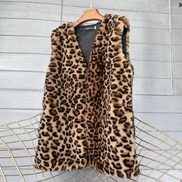 Women's Fur Europe And America Imitation Rex Leopard Print Winter Long Vest Warm Female Coat Soft.