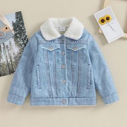 Jackets CitgeeWinter Kids Toddler Denim Jacket Contrast Colour Long Sleeve Button Cardigan Coat Spring Fall Outwear Clothes