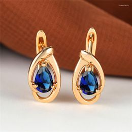 Hoop Earrings Crystal Female Water Drop Stone Multicolor Blue Zircon Fashion Gold Color Wedding For Women