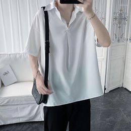 Men's T Shirts Summer Thin Short Sleeve Men Polo Shirt Fashion Loose Business Casual Korean Punk All-match Oversized Clothes Black White