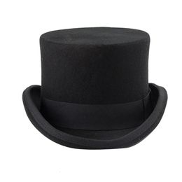 Wide Brim Hats Bucket Top Hat for Men Women Winter Fedoras Wool Flat Traditional Magic High Party Costume Accessory 231110