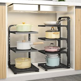 Storage Holders Racks Under Sink Organizer Corner Frying Pan Holder Cabinet Rack Adjustable Cookware Stand Kitchen Accessories 230410