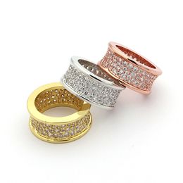 Luxury Original designer full diamond B Ring 18K Gold Silver Rose logo engrave Women girl lovers wedding Jewellery Lady Party Gifts 6 7 8 9