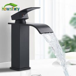 Bathroom Sink Faucets Black/Chrome Basin Faucet Cold Mixer Brass Tap Deck Mount Single Handle Waterfall Chrome Polished Wash 230410