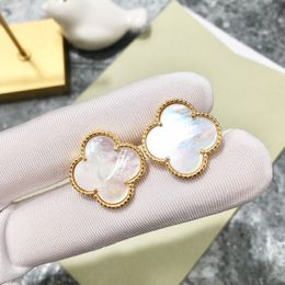 four leaf clover Earrings Natural Shell Gemstone Gold Plated 18K designer for woman T0P quality official reproductions luxury Jewellery anniversary gift 001