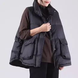 Women's Vests 2023 Autumn Winter Leisure Ultra Light Thin Duck Down Jacket Women Quilted Short Warm Basic Vest Casual Pocket Waistcoat H663