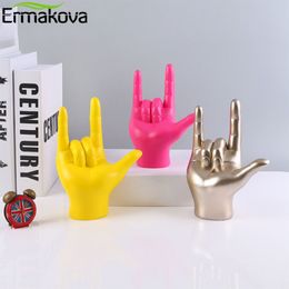 Decorative Objects Figurines ERMAKOVA 19.5cm Home Decor Interpreter Gift I Love You Sign Language Hand Statue Resin Crafts Figurine Gold Home Decoration 230410