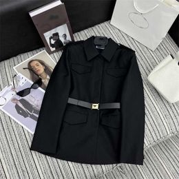 Women's Jackets Designer 23 Autumn/Winter New Lazy Matching Leather Belt Letter Design Versatile Polo Collar Suit Coat C99A