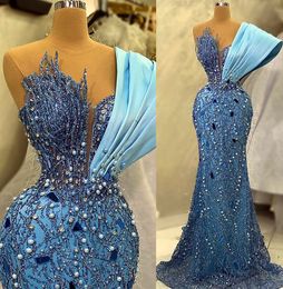 2023 April Aso Ebi Crystals Beaded Prom Dress Sequined Lace Mermaid Evening Formal Party Second Reception Birthday Engagement Gowns Dresses Robe De Soiree ZJ509