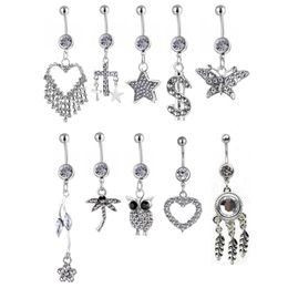 Navel Bell Button Rings Cl10001 Belly Ring Mix 10 Styles Aqua.Colors Pcs Dream Owl Heart Dragonfly Drop Delivery Jewellery Bo Dhgarden Othr9