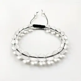 Strand Natural Transparent Clear Quartz Crystal Stone Beads 8mm Handmade Black Cord Bracelet Adjustable Man Women 1 Piece