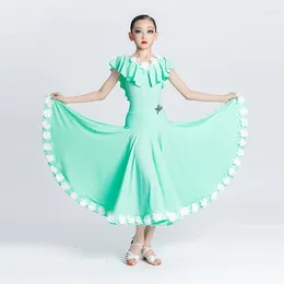 Stage Wear Mint Green Standard Ballroom Dance Performance Costume Girls Prom Waltz Dancing Dresses Kids Tango Competition Clothing VDB3571