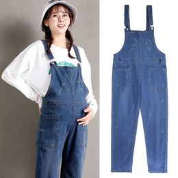 Maternity Bottoms Plus Size Denim Overalls Straight Bib Pants Spring Autumn Fashion Loose Pregnant Women Pregnancy Clothes Blue Trousers