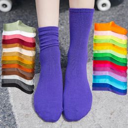 Women Socks Japanese Korea High School Girls Loose Candy Colors Knitting Cotton Long Sock Sports Casual Floor 1Pair