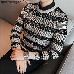 Men's Casual Shirts 2022 Autumn Winter Thick Warm Sweater Men Striped Collar Fake Two Piece Sweater Casual Slim Fit Knitted Sweater homme W0410