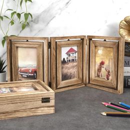 Frames Folding Conjoined Three-fold Rotating Double-sided Table Solid Wood American Retro Old Creative Personality Po Frame 6 Inch