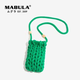 Evening Bags MABULA Coarse Cotton Woven Mini Crossbody Pouch for Women Fashion Pink Crochet Phone Pouch Trend Winter Sling Bag 231110
