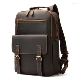 Школьные сумки, дизайнерские 2023, кожаная мужская сумка для компьютера Crazy Horse, студенческий рюкзак и большая вместимость в стиле ретро
