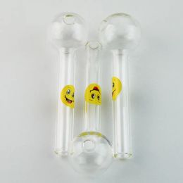 Unique Smile Logo Pattern Glass Pipe With Straight Tube Ball Pyrex Glass Oil Burner Pipe Smoking Hand Pipe Small Pipes SW15 C7 22 LL