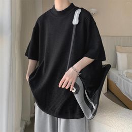 Men's T Shirts Fashion Stripe T-shirts Men Mock Neck Short Sleeve Tops 2023 Summer Korean Style Male Casual Tees