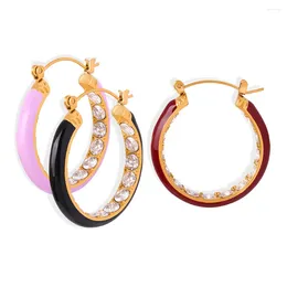 Stud Earrings Stainless Steel Brilliant Colourful Oil Drop Thin Hoop Zircon Waterproof Plated 18K Gold Jewellery For Women Accessories