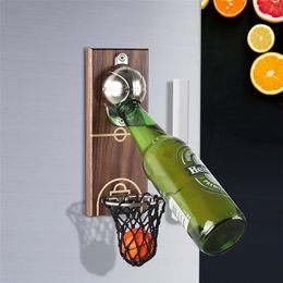 Creative Basketball S Bottle Opener With Pocket Wall Mounted Can Wine Beer Opener Magnet For Kitchen Gadget Bar Fridge Tool 201246t