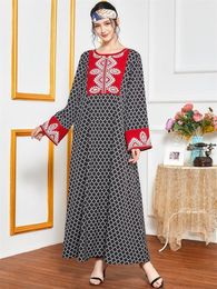 Ethnic Clothing Embroidered Plaid Long Dress Elegant Full Sleeve Loose Muslim Arabic Turkey Maxi Dresses Fall Moroccan Kaftan Vestiods