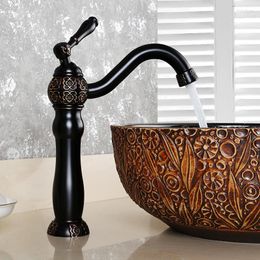 Bathroom Sink Faucets Basin Faucet Carved Brass Black Oil Brushed Single Handle Cold Mixer Tap Wash Water