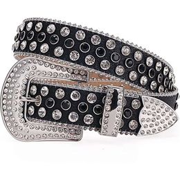 NEW Haute Designer BB Western Cowboy Diamond Belts Leather Men Women Pink Gold Belt Luxury Rhinestone Belt Bling