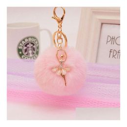 Rhinestone Ballet Girl Keychains Rabbit Hair Ball 16 Color Choose Alloy Fashion Ds12 Drop Delivery Dhpmq