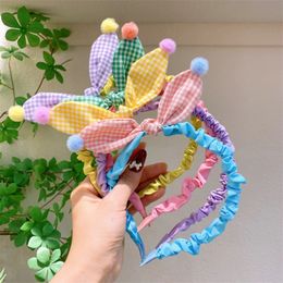 2023 New Sweet Girl Princess Cute Hairball Check Three-dimensional Rabbit Ear Headband Korea Fashion Children's Fabric Hairband