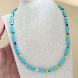 Choker Necklace For Men Women Teal Blue Magnesite Turquoise Coral Mens Beaded