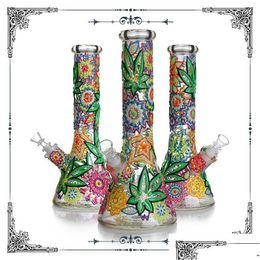 Smoking Pipes Glow In The Dark 3D Hand Painting 7Mm Thickness Glass Bong Water Hookah Pipe With 14Mm Male Bowl Oil Dab Rig Colorf Fo Dhayj